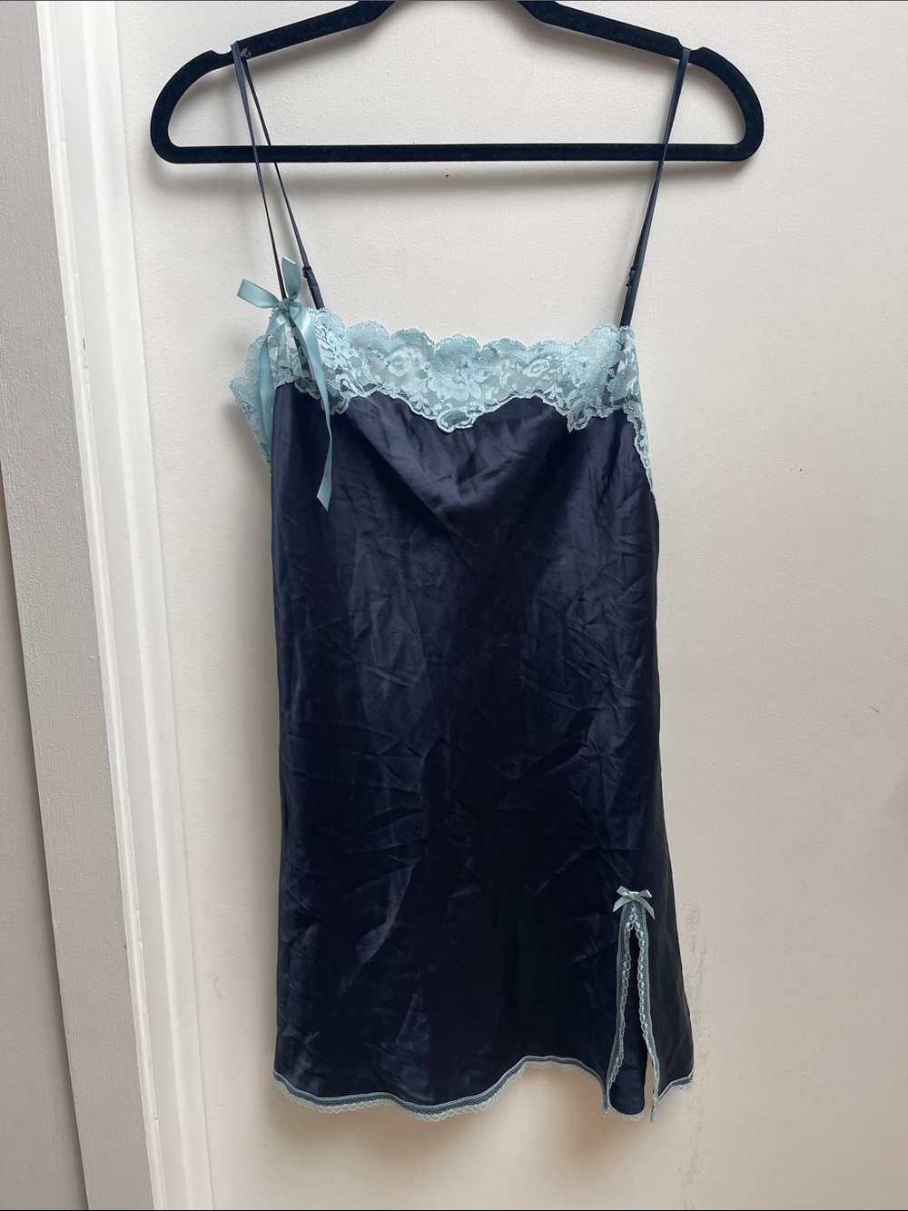 Victoria's Secret Navy Slip with Light Blue Lace Trim